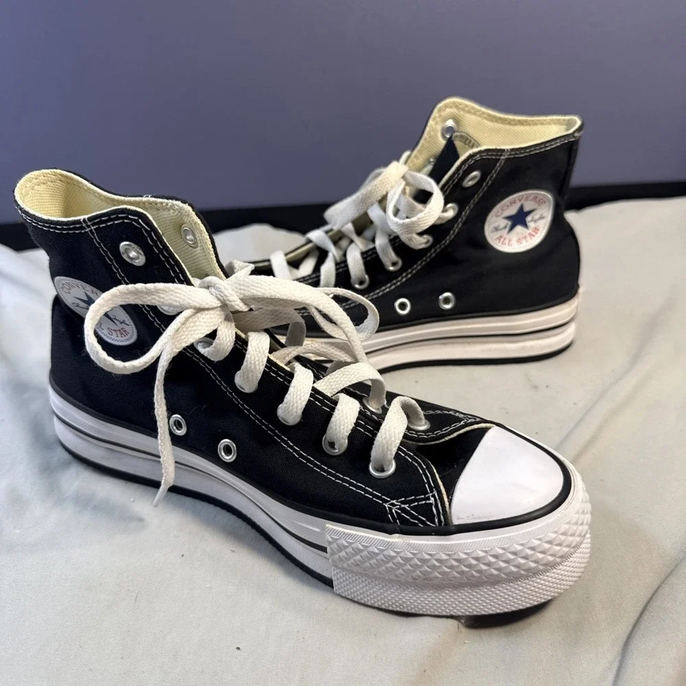 Converse Chuck Taylor All Star High Top Platform Shoes Black Canvas Size 3.5Y